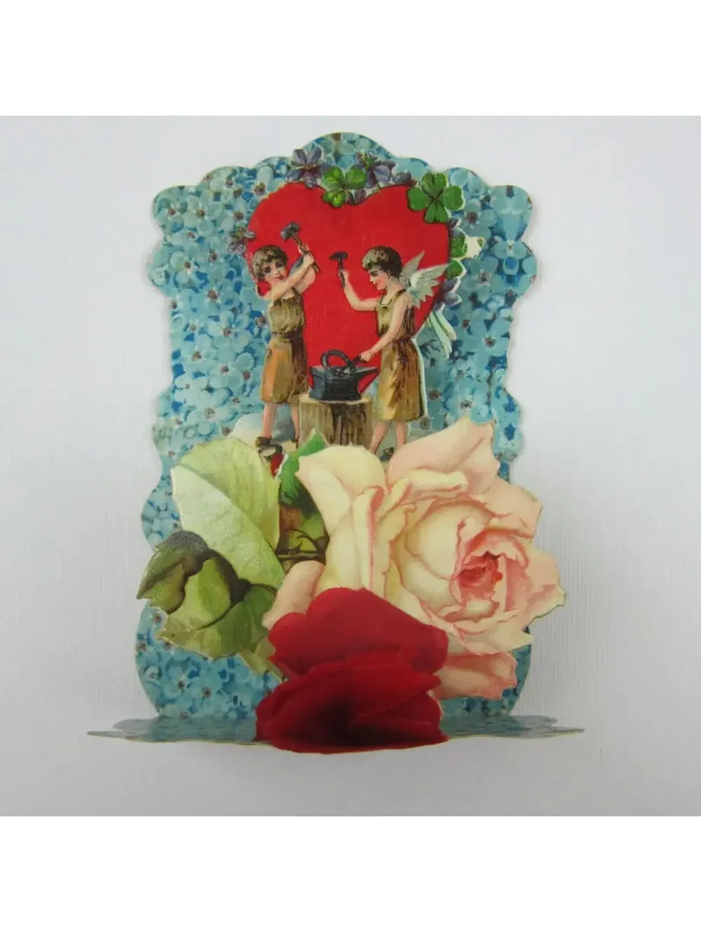 Vintage Valentine Honeycomb 3D Pop Up Angels Blacksmith Horseshoe Rose Flowers